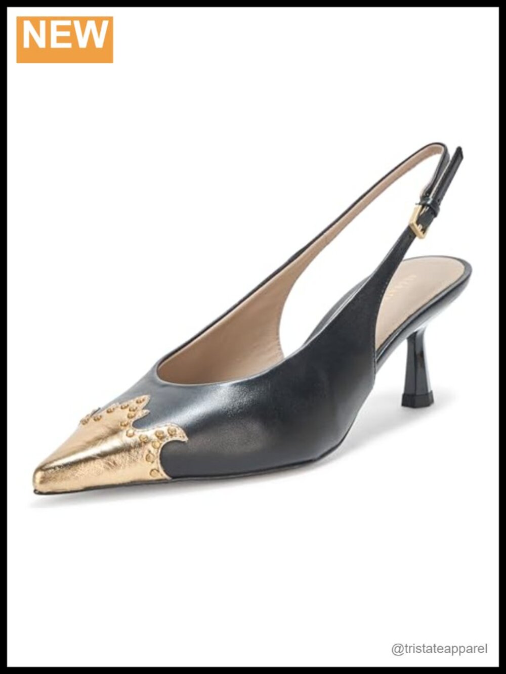 Women's Cow Leather Slingback Kitten Heel Pointed Toe Pump